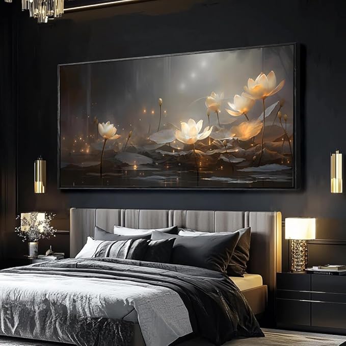 SDYA White Floral Wall Decor Gold Botanical Canvas Paintings Modern Artwork for Living Room Bedroom Office Home Decor 29"x58"
