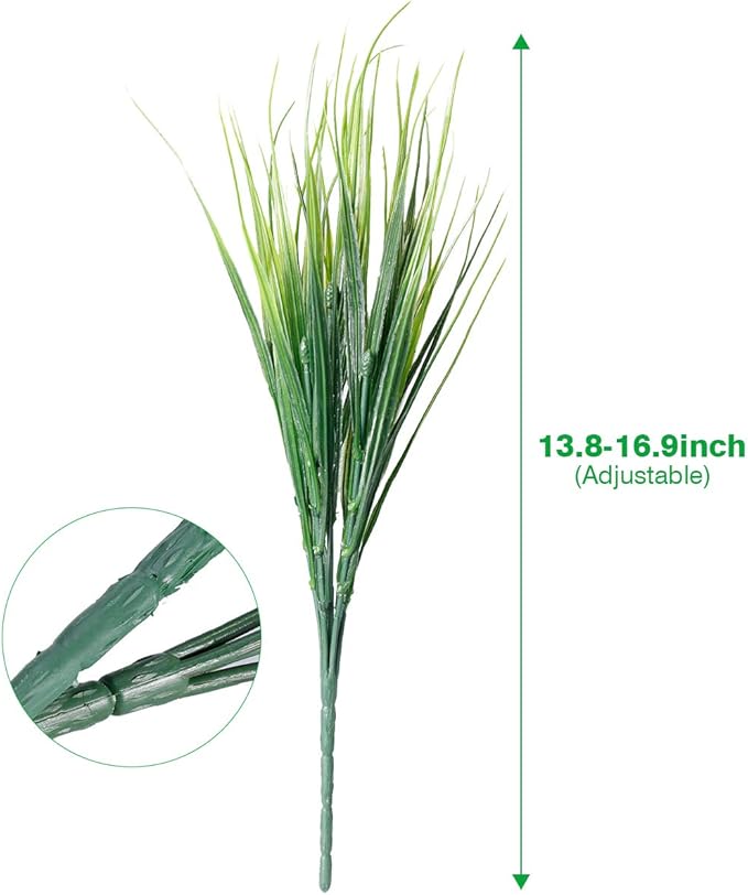 12 Bundles Artificial Grasses Outdoor UV Resistant Fake Grass No Fade Faux Plastic Plants Garden Window Box Decorating(Green Grass)