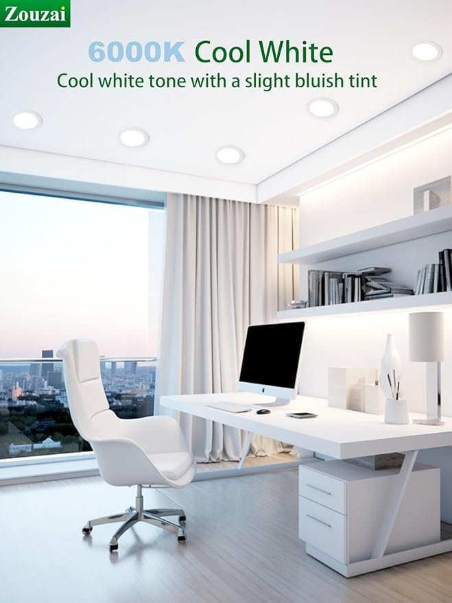 zouzai 24 Pack 4 Inch Ultra-Thin LED Recessed Ceiling Light with Junction Box, 6000K Clear White, 9W 80W Eqv, Dimmable Can-Killer Downlight, 810LM High Brightness - ETL Certified