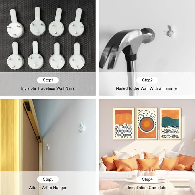 HPINUB Boho Abstract Framed Canvas Prints Wall Art Set, Mid-Century Color Block Shape Wall Decor, Minimalist Illustrations Art Photos for Living Room, Bedroom, Dining Room, Office, Bathroom -