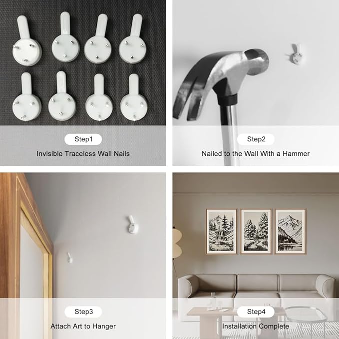 HOURIA Large Vintage Mountain Sketch Framed Canvas Wall Art Set,Modern Pine Tree Wall Decor, Natural Botanical Wall Painting,Retro Abstract Art Print for Living Room,Bedroom,Office- 24"x36"x3