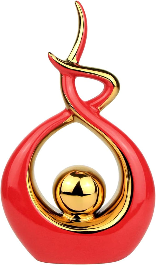 Norrclp Home Decor Modern Abstract Art Ceramic Statue Table Decorations for Dining Room Living Room Office Centerpiece (Red and Gold, Small)