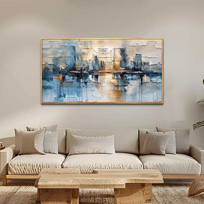 ZUITINGHUA Large Wood Framed Decor For Living Room Canvas Wall Art For Office Wall Decorations For Bedroom Blue Abstract Painting Modern Pictures Artwork Room Home Decor 24x48 In