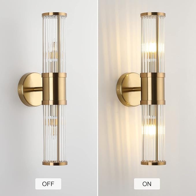 Glass Rods Wall Light Fixture Indoor Brass Bathroom Vanity Lights Beside Mirror Lighting Lamps Up and Down Wall Mounted Light E12 Socket