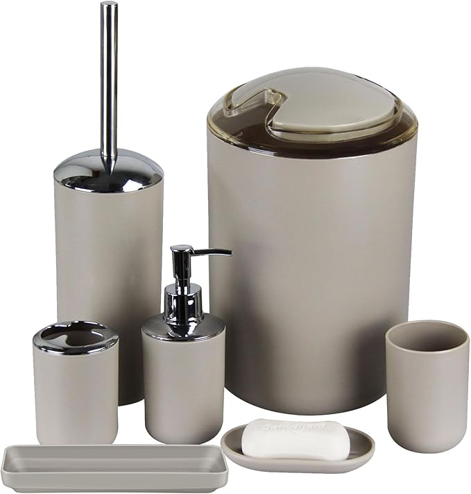 IMAVO Bathroom Accessories Set,Bathroom Set,7 Pieces Bathroom Accessory Set,Tray,Toilet Brush,Trash Can for Bathroom Décor and Housewarming Gifts