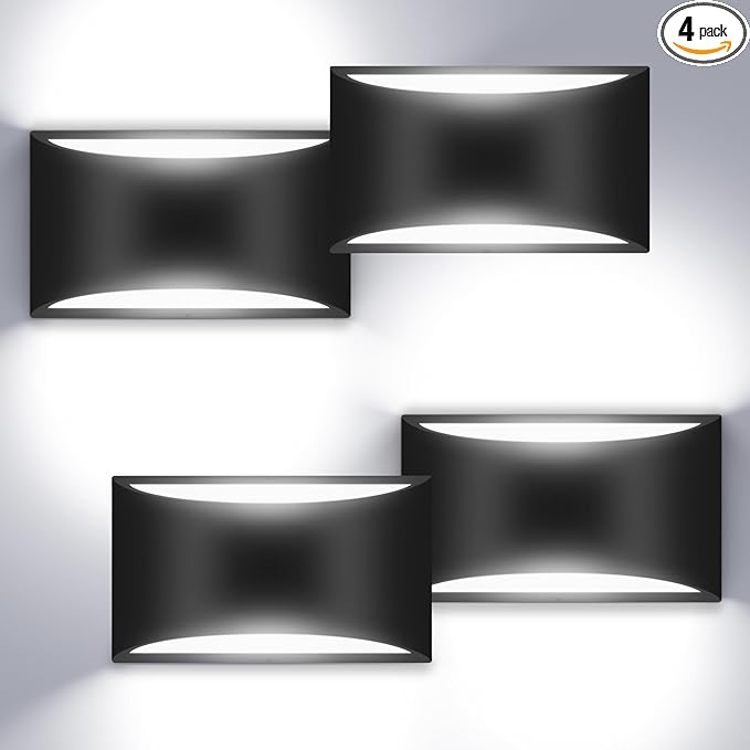 4 Pack Black Modern LED Wall Sconces, 6000K Cool White Hardwired Interior Wall Lights Up and Down Wall Mount Light for Bedroom,Living Room, Hallway(with G9 Bulbs)