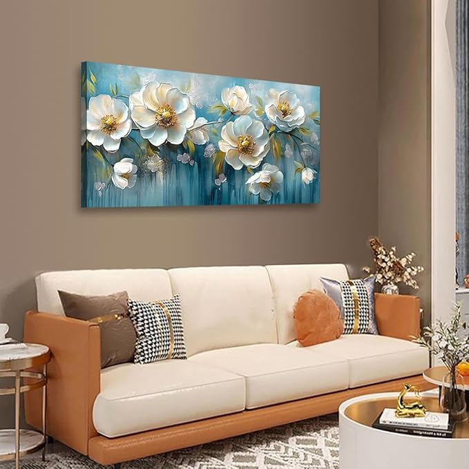 White Flower Pictures Canvas Wall Art for Living room Office Bedroom Wall Decor,Abstract Wall Art Print Modern Jasmine Oil Painting Artwork Waterproof Ready to Hang-20x40inch