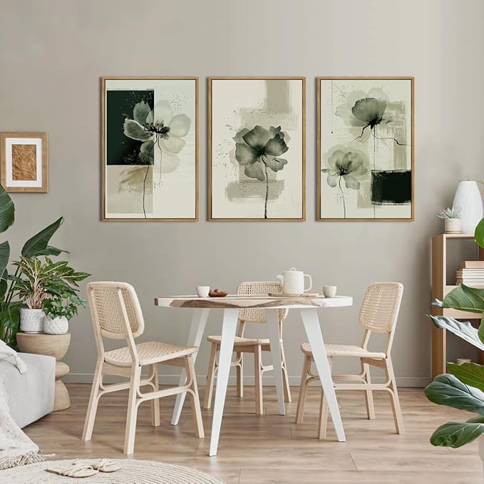ANHUIB Black Neutral Floral Wall Art 16x24 Inch Abstract Flower Wall Decor Waterolor Painting Set of 3 for Living Room Bedroom Bathroom