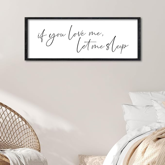 Surfapans If You Love Me Let Me Sleep Wall Art Decor 32"×12" Master Bedroom Above Bed Sign Wood Framed Over Bed Love Quotes Couples Large Wall Hanging Art (Black)