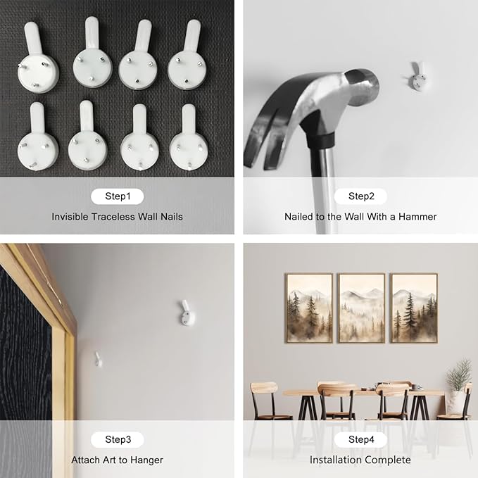 IARTTOP Large Mountain Forest Framed Canvas Wall Art 16x24 Inch Set of 3 Abstract Misty Woodland Painting Modern Farmhouse Art Prints for Living room Dining room