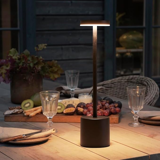 2 Pack LED Cordless Table Lamps, Portable 5000mAh Rechargeable Table Lamp, Touch Control Outdoor Table Lamp, 3 Color Dimmable Cordless Table Lamps for Restaurant, Patio, Bedroom, Outdoor - Black
