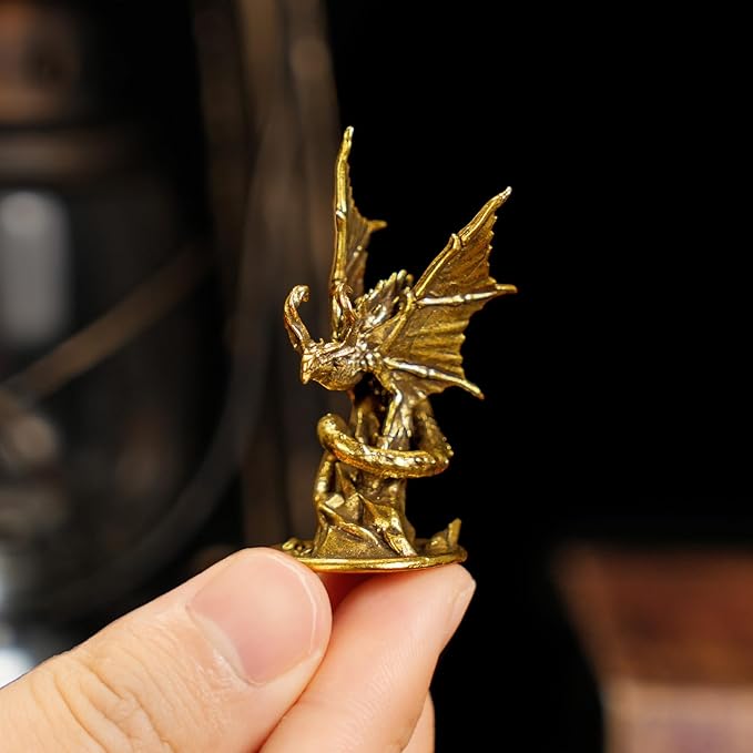CHOVY Majestic Demon Dragon Perched on Rock Wings Spread - Handcrafted Retro 100% Solid Brass-Ideal Home Decor Desk Ornament Collectible Artwork Office Accent Artistic Scene Decoration
