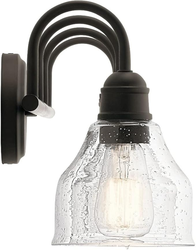 KICHLER Avery 33.5" Bathroom Vanity Industrial 4 Light Wall Fixture with Clear Seeded Glass in Black, for Bathroom (8.25" x 33.5" x 9.5") 45974BK