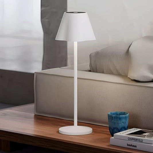 La Luz 13 inch Aluminum Cordless Table Lamps 5200 mAh Battery Operated, 3-Way Dimmable USB-C Port Rechargeable 3.5W Touch Light LED Lamp for Bedroom/Patio/Reading/Desk White