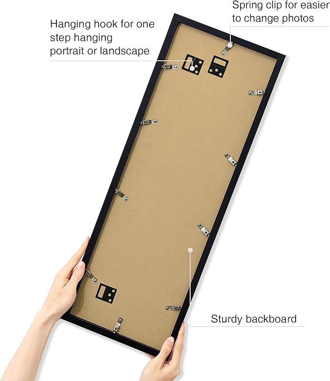 Vittanly 8x24 Picture Frame with Plexiglass - Large Black Poster Frame for Wall Display - Durable PVC Design - 1 Pack