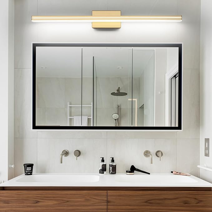 SineRise LED Modern Bathroom Vanity Light Fixtures (40-Inch, 3000K/4000K/6000K, Dimmable), Gold Modern Acrylic Bathroom Wall Lighting Fixtures Over Mirror
