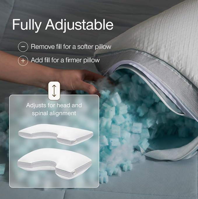 Coop Home Goods Cool+ Cut-Out Adjustable Pillow King with Cooling Gel & Shoulder Cut-Out for Head Support, Side Sleeper Pillow, Neck Support for Sleeping, CertiPUR-US/GREENGUARD Gold