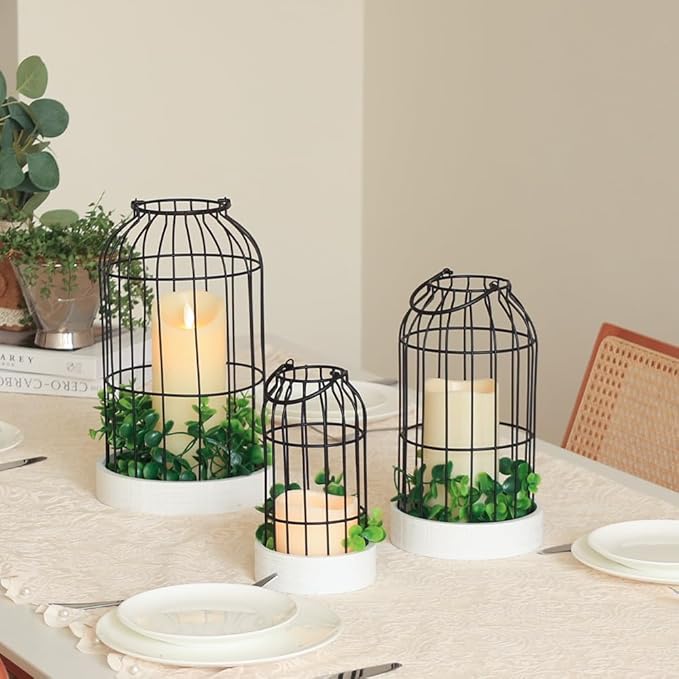 DECORKEY Rustic Farmhouse Lantern Decor Set of 3 Lanterns Decorative Indoor and Outdoor, Fireplace Mantle or Kitchen Dining Table - Modern Upscale Beauty for Home
