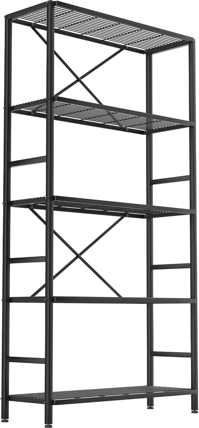 5-Tier Heavy Duty Garage Shelving Unit,Standing Storage Shelf,Metal Wire Rack Shelf Suitable for Laundry Rooms,Bathrooms,Kitchen Storage Rooms,Wardrobes(Black,37.8L x 14W x 65.7H)