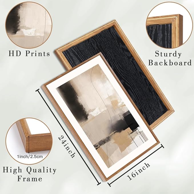 ANHUIB Neutral Abstract Wall Art Beige Modern Wall Decor 16x24 Inch Minimalist Black Paintings Set of 3 for Living Room Bedroom Dining Room