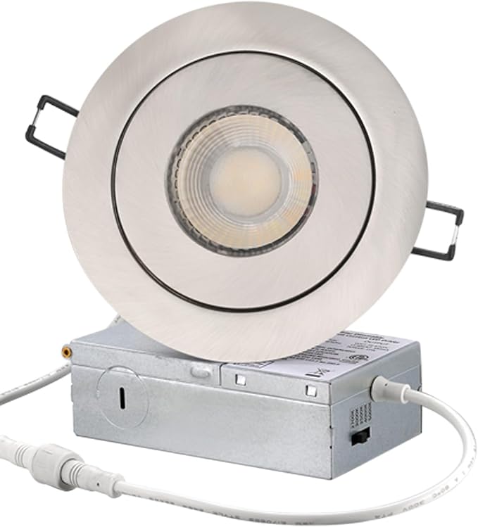4-inch Gimbal LED Recessed - 4 in Lighting 6Pack Canless Brushed Nickel Trim 90° Tilt Swivel LED Eyeball Wafer Slope Ceiling Adjustable Spotlight Dimmable Brushed Nickel 4 inch 6 Pack