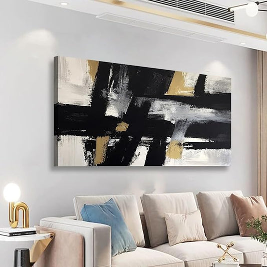 Abstract Canvas Wall Art for Living room Office Bedroom Black White Wall Art Print Oil Paintings Modern Gray Yellow Marble Pictures Cool Wall Decor Artwork Waterproof Ready to Hang - 20in * 40inch