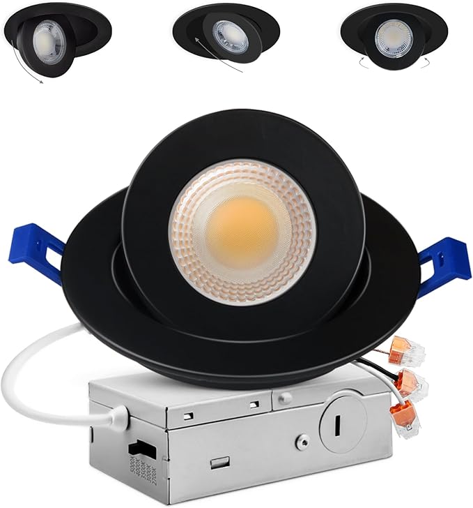 Adetu 4 inch 5CCT Gimbal Black Led Recessed Lights, 360°+90° Adjustable Directional Recessed Lighting, 2700K-5000K Dimmable Retrofit Eyeball Can Lights with Jbox, ETL&Energy Star(Black,1 Pack)