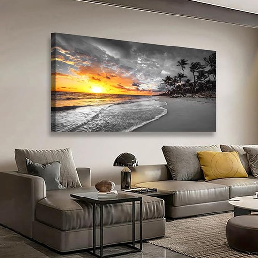 Ocean Wall Art Bedroom Wall Decor Living Room,Beach Canvas Wall Art Office Farmhouse Paintings Artwork Modern Sunset Palm Tree Black and White Sea Coast Wall Art Prints Pictures 20 * 40inch