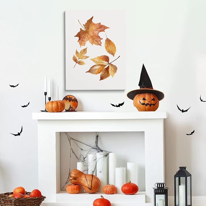 Generic Framed Watercolour Falling Leaves Fall Canvas Print Posters Fall Art Fall Wall art Fall decor Autumn Print Fall Sign Fall painting Office Farmhouse Decor 16x24 framed