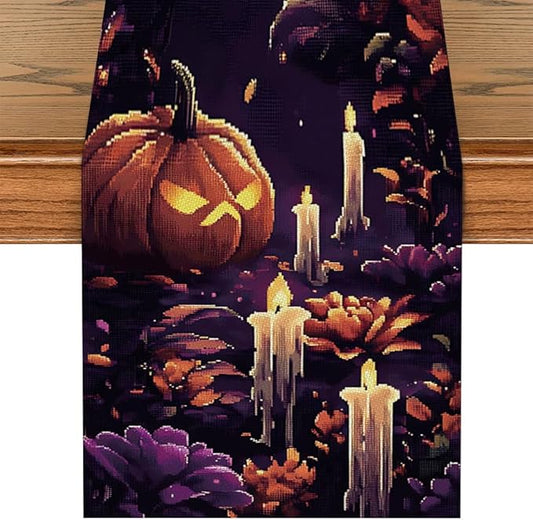 ANNA QUEEN Candle Pumpkin HalloweenTable Runner 13 x 72 Inch for Dining Table, Table Runner for Halloween Holiday Dining Decor Indoor Outdoor Party Home Table Decoration