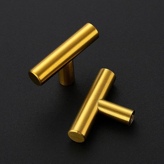 1 Pack Brushed Brass Cabinet Knobs - Kitchen Cabinet Knobs Gold Cabinet Pulls for Kitchen Cabinet Drawer Stainless Steel Dresser Knobs for Cabinet Hardware 2in Length Single Hole T Bar