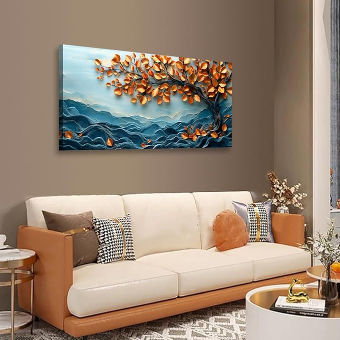 Tree of Life Pictures Canvas Wall Art for Living room Office Bedroom Wall Decor, Withered Leaves Wall Art Print Paintings Modern Autumn Yellow Scenery Artwork Waterproof Ready to Hang-20x40inch