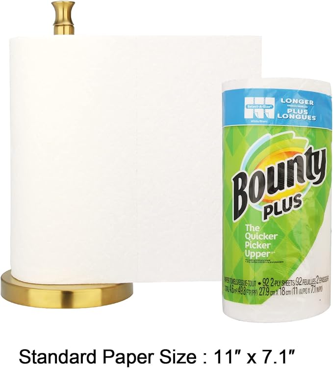 Akicon Paper Towel Holder Stand for Kitchen Countertop & Dining Room Table (Brushed Gold Brass Paper Towel Holder Stand, Modern)