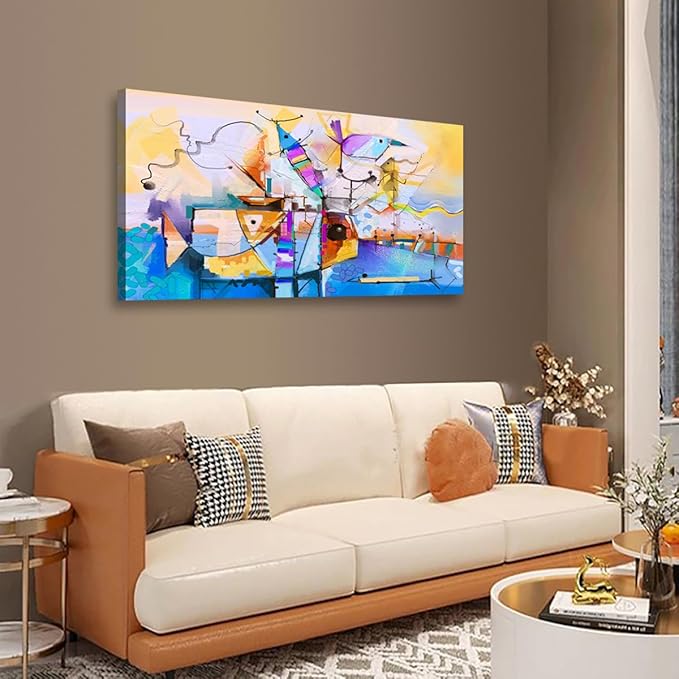 Colour Abstract Wall Art Bedroom Wall Decor Living Room,Line Abstract Canvas Wall Art Office Farmhouse Paintings Artwork Modern Sea Fish Imaginative Wall Art Prints Pictures 20 * 40inch