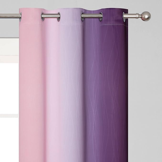 Estelar Textiler Ombre Pink and Purple Blackout Curtains 72 Inch Length 2 Panels, Full Light Blocking Curtains for Bedroom, Grommet Thermal Insulated Gradient Drapes for Living Room, 42x72 Inch