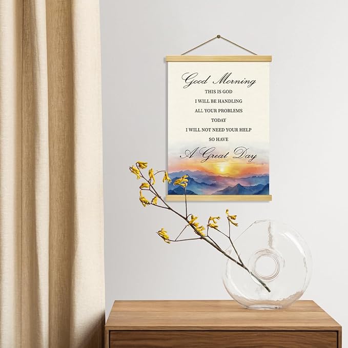 Inspirational Canvas Poster, Good Morning This is God I Will be Handing All Your Problems, Canvas Poster Wood Hanger, Positive Home Decor, Motivational Office Wall Decors, Classroom Decor