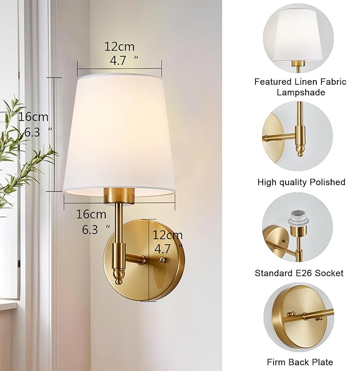 Rechargeable Wall Sconces Set of 2, Brushed Gold Cordless Battery Operated Sconce with Dimmable LED Bulb and Remote, 13 Colors Wall Lights for Bedroom Living Room Hallway