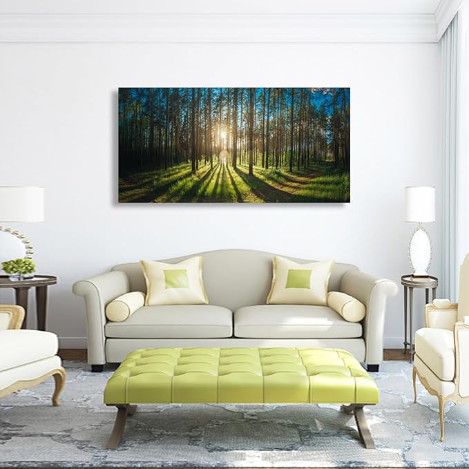 Sunrise Forest Pictures Canvas Wall Art for Living room Office Bedroom Wall Decor,Forest Wall Art Print Paintings Modern Green Nature Landscape Artwork Waterproof Ready to Hang-20x40inch