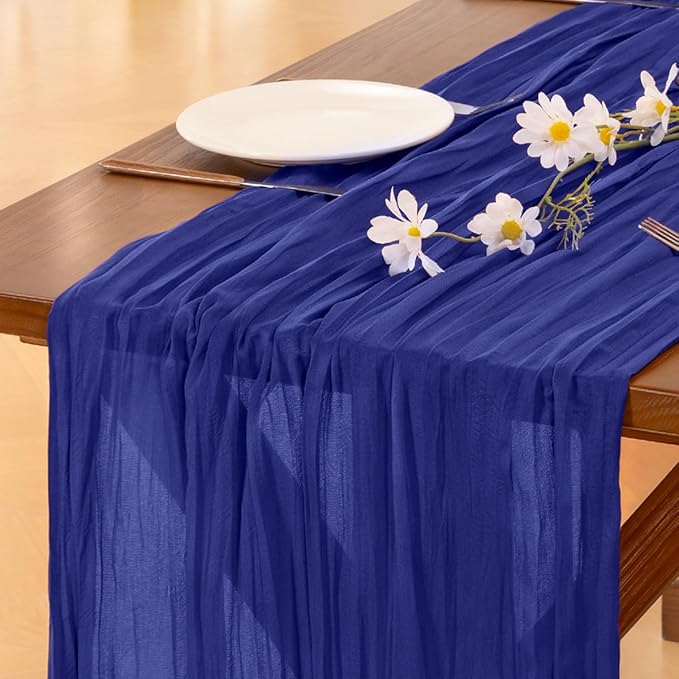 Socomi Royal Blue Fall Thanksgiving Cheesecloth Table Runner Boho Rustic Gauze 120 inch 10FT Cheese Cloth Runner for Wedding Party Baby Shower Birthday Home Decor Holiday Decorations