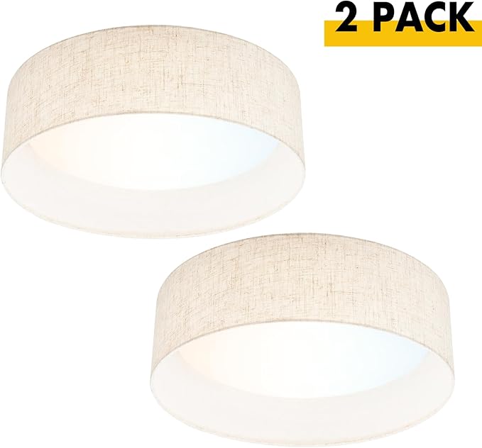 Hamilyeah 15 inch Ceiling Light Flush Mount Set of 2, LED Kitchen Lighting Fixture Ceiling Mount with Fabric Shade, 5CCT Drum Ceiling Light Fixture Overhead for Living Room, Kitchen, Bedroom, Hallway