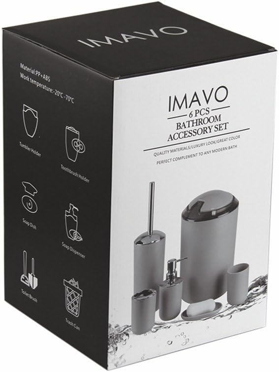 IMAVO Bathroom Accessories Set,Bathroom Set,7 Pieces Bathroom Accessory Set,Tray,Toilet Brush,Trash Can for Bathroom Décor and Housewarming Gifts