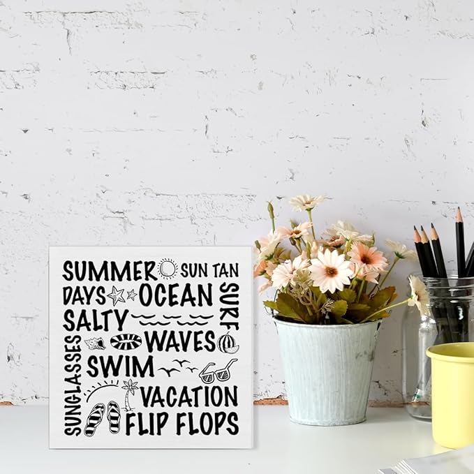 Summer Sign Decor Summer Wood Block Sign Home Beach House Desk Table Shelf Decoration