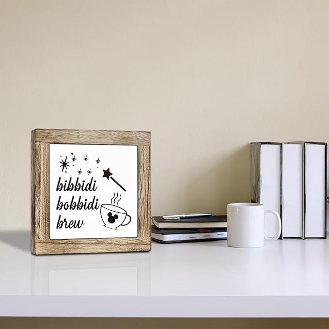 Farmhouse Bibbidi Bobbidi Brew Wooden Box Sign - Cute Coffee Decor for Kitchen Bar Table or Wall