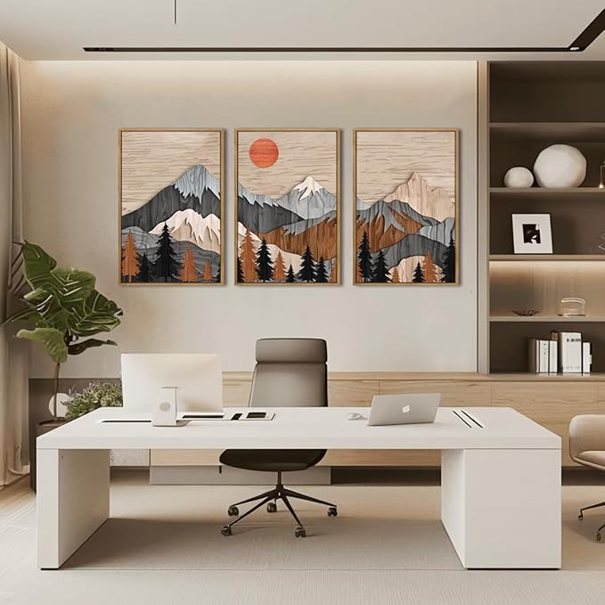 ANHUIB Mountain Wall Art 16x24 Inch Large Forest Wall Decor Woodcut Pine Tree Illustration Nature Wilderness Art Print Abstract Landscape Painting Set of 3 for Living Room Bedroom Office