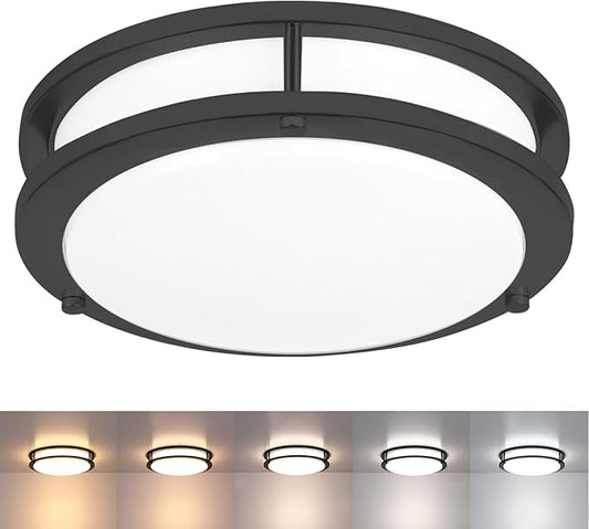 10” Matt Black Ceiling Light Fixture -10 Inch Flush Mount LED Ceiling Light for Bedroom Bathroom Closet Kitchen LED Fixture 2700K/3000K/3500K/4000K/5000K Adjustable,17W, ETL Listed