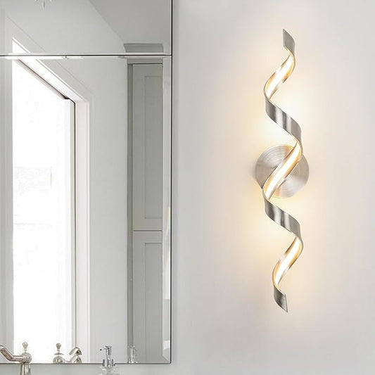 Dimmable Modern LED Bathroom Vanity Light, 24 inch Spiral Design Brushed Nickel Bathroom Light Fixtures Over Mirror, Bath Wall Sconces Lighting for Living Room Bedroom 3000K