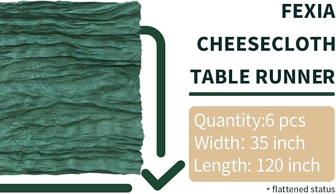 FEXIA 6 Pack Emerald Green Christmas Table Runner St Patrick's Day Decorations 35x120 Inches for Gauze Table Runner Bridal Shower Wedding Party Centerpiece Engagement Table Decoration (Emerald Green)