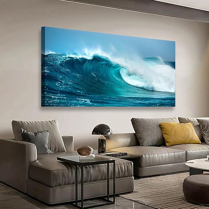Sea Waves Wall Art for Living Room Bedroom Office Paintings Large Blue Beach Wall Art Pictures Artwork Nature Ocean Canvas Wall Art Prints Framed Room Wall Decor 20 * 40inch