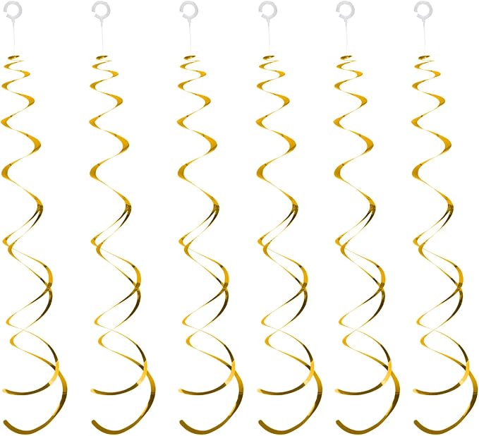 30 Pieces Gold Hanging Swirl Decorations Plastic Streamer Party Swirl Spiral Decorations for Ceiling, Wedding Baby Shower Birthday Party Supply
