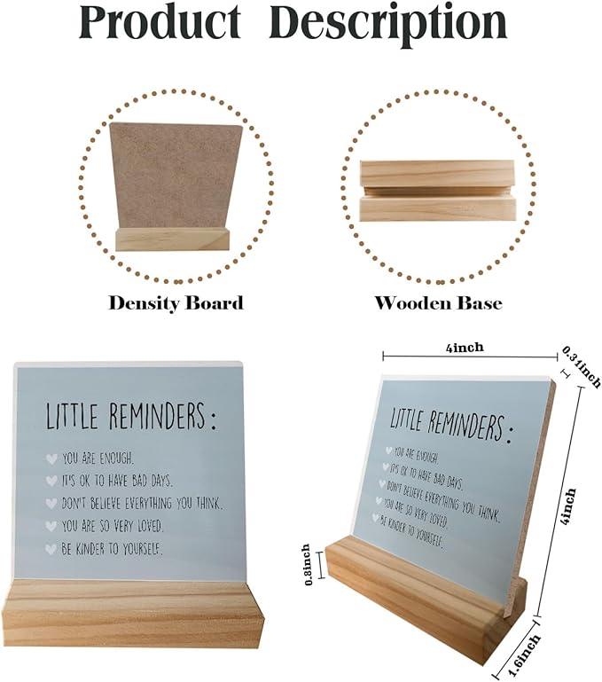 Inspirational Gift Wooden Sign - Mental Health Gift for College Girls, Self Love Gifts, Little Reminders Office Decor Sign, Back to School Gifts for College Students (Blue)